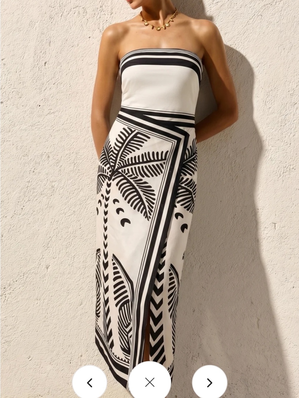 Commense Black & White Strapless Palm-Print Maxi Dress